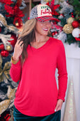 Red brittany basic long sleeve v-neck top made from soft fabric for casual and everyday wear