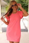 Caitlin Flutter Sleeve Dress, Coral - Jess Lea Boutique