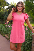 Caitlin Flutter Sleeve Dress, Coral - Jess Lea Boutique