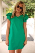 Caitlin Flutter Sleeve Dress, Green - Jess Lea Boutique