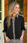 Cassidy Tie Sleeve Top- Black/Leopard - Jess Lea Boutique