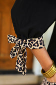 Cassidy Tie Sleeve Top- Black/Leopard - Jess Lea Boutique