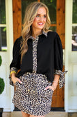 Cassidy Tie Sleeve Top- Black/Leopard - Jess Lea Boutique