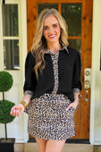 Cassidy Tie Sleeve Top- Black/Leopard - Jess Lea Boutique