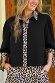Cassidy Tie Sleeve Top- Black/Leopard - Jess Lea Boutique