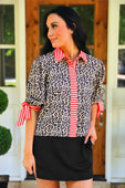 Cassidy Tie Sleeve Top- Leopard/Red Stripes - Jess Lea Boutique