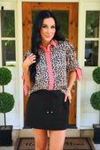 Cassidy Tie Sleeve Top- Leopard/Red Stripes - Jess Lea Boutique