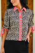Cassidy Tie Sleeve Top- Leopard/Red Stripes - Jess Lea Boutique