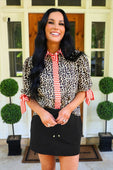 Cassidy Tie Sleeve Top- Leopard/Red Stripes - Jess Lea Boutique