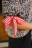 Cassidy Tie Sleeve Top- Leopard/Red Stripes - Jess Lea Boutique