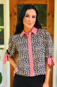Cassidy Tie Sleeve Top- Leopard/Red Stripes - Jess Lea Boutique