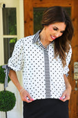 Cassidy Tie Sleeve Top- White Polka Dot/Stripes - Jess Lea Boutique