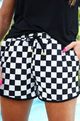 PREORDER-Checkerboard Checkered Drawstring Everyday Shorts - Jess Lea Boutique