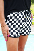 PREORDER-Checkerboard Checkered Drawstring Everyday Shorts - Jess Lea Boutique