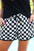 PREORDER-Checkerboard Checkered Drawstring Everyday Shorts - Jess Lea Boutique