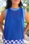 Checkmate Ribbed Tank- Blue - Jess Lea Boutique