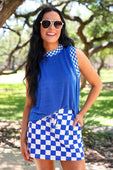 Checkmate Ribbed Tank- Blue - Jess Lea Boutique
