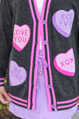 Chenille Patch Candy Hearts Relaxed Cardigan - Jess Lea Boutique