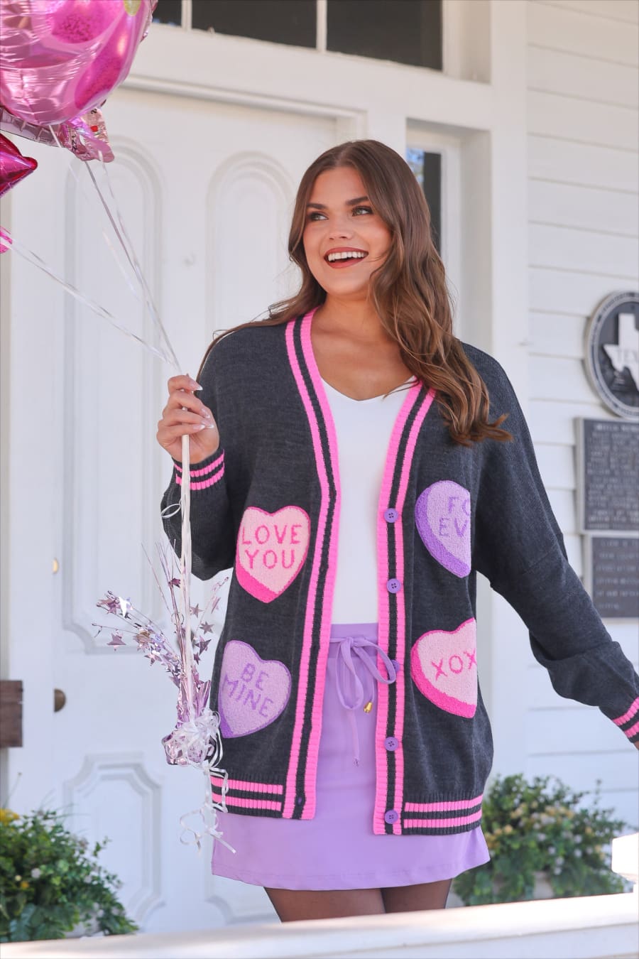 Chenille Patch Candy Hearts Relaxed Cardigan - Jess Lea Boutique