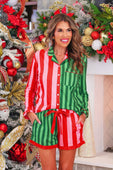 Christmas Stripes Ruffle Pajama Set - Jess Lea Boutique
