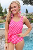 Clear Skies Checkered Swimsuit, Pink - Jess Lea Boutique