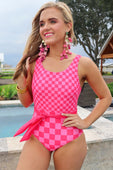 Clear Skies Checkered Swimsuit, Pink - Jess Lea Boutique