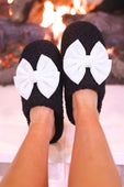 Cozy Bow Slippers- Black/White - Jess Lea Boutique