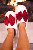 Cozy Bow Slippers- White/Red - Jess Lea Boutique