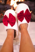 Cozy Bow Slippers- White/Red - Jess Lea Boutique