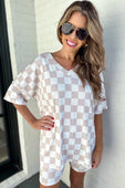 Daily Basis Biker Set, Neutral Checkered - Jess Lea Boutique