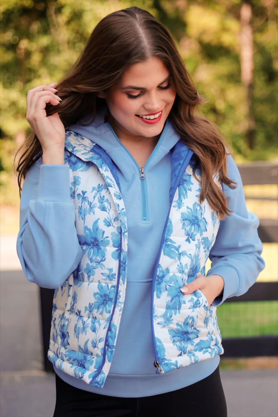 Delilah Puffer Vest- Blue Eternal Blossom - Jess Lea Boutique