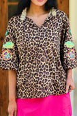 Donna Embroidered Top- Leopard - Jess Lea Boutique
