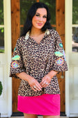 Donna Embroidered Top- Leopard - Jess Lea Boutique