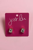 Emerald Cut Stud Earrings- Clear - Jess Lea Boutique