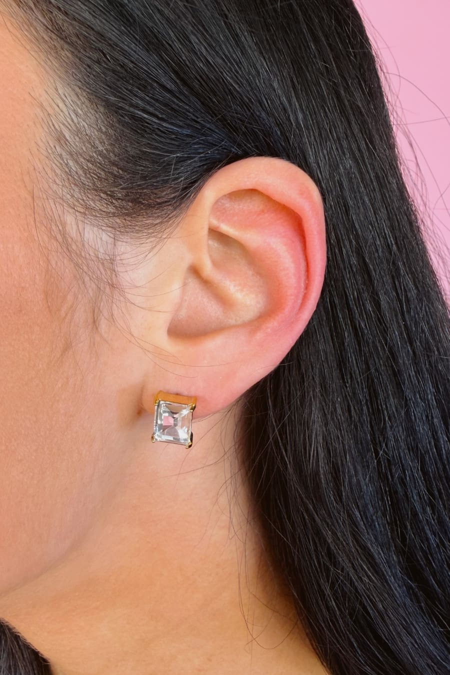 Emerald Cut Stud Earrings- Clear - Jess Lea Boutique