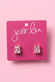 Emerald Cut Stud Earrings- Pink - Jess Lea Boutique