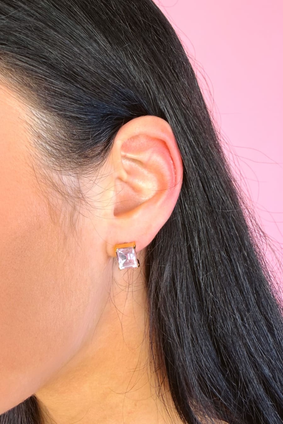 Emerald Cut Stud Earrings- Pink - Jess Lea Boutique