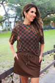 Emma Mesh Tee- Black and Chocolate Checkered - Jess Lea Boutique