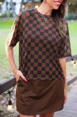 Emma Mesh Tee- Black and Chocolate Checkered - Jess Lea Boutique
