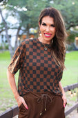 Emma Mesh Tee- Black and Chocolate Checkered - Jess Lea Boutique
