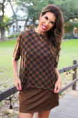 Emma Mesh Tee- Black and Chocolate Checkered - Jess Lea Boutique