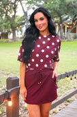 Emma Mesh Tee- Burgundy Polka Dot - Jess Lea Boutique