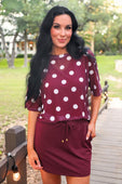 Emma Mesh Tee- Burgundy Polka Dot - Jess Lea Boutique