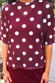 Emma Mesh Tee- Burgundy Polka Dot - Jess Lea Boutique