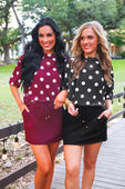 Emma Mesh Tee- Burgundy Polka Dot - Jess Lea Boutique