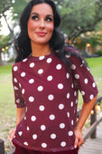 Emma Mesh Tee- Burgundy Polka Dot - Jess Lea Boutique