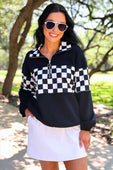 End Zone Checkered Pullover- Black - Jess Lea Boutique
