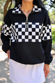 End Zone Checkered Pullover- Black - Jess Lea Boutique