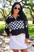 End Zone Checkered Pullover- Black - Jess Lea Boutique