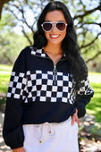 End Zone Checkered Pullover- Black - Jess Lea Boutique